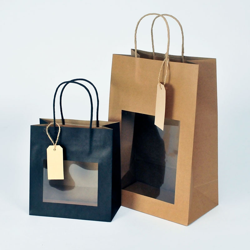 Papiertaschen mit Sichtfenster und Label