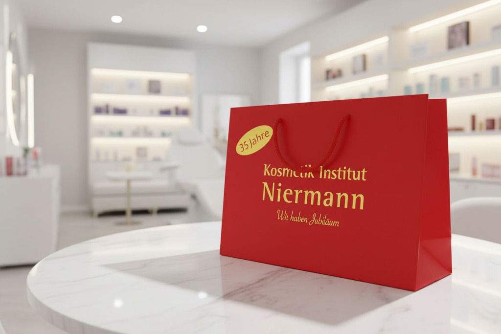 rote papiertüte gold bedruckt