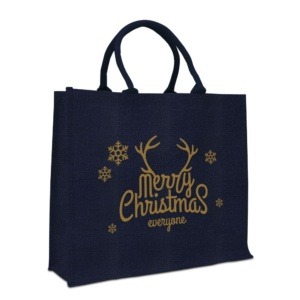 Jutetasche Merry Christmas, blau
