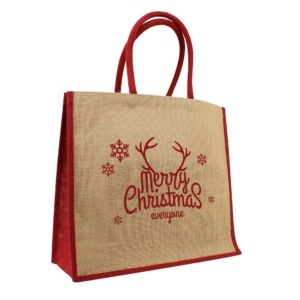 Jutetasche Merry Christmas, Natur/rot