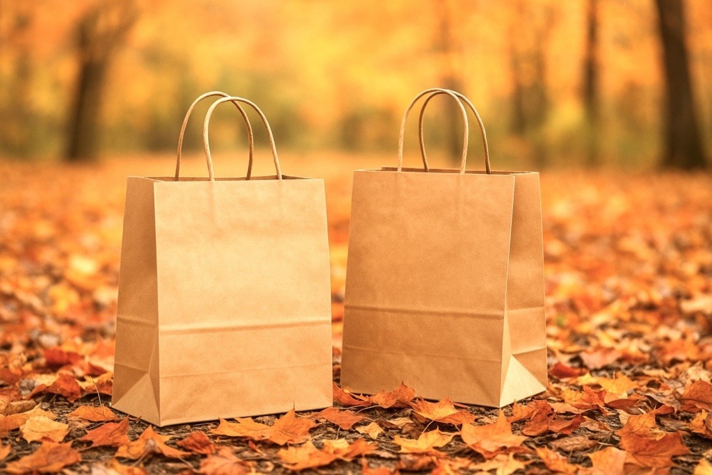 Papiertragetaschen natur  mit gedrehten Papierkordeln
