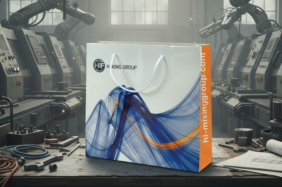 Große Papiertasche mit Firmenlogo und Motiv