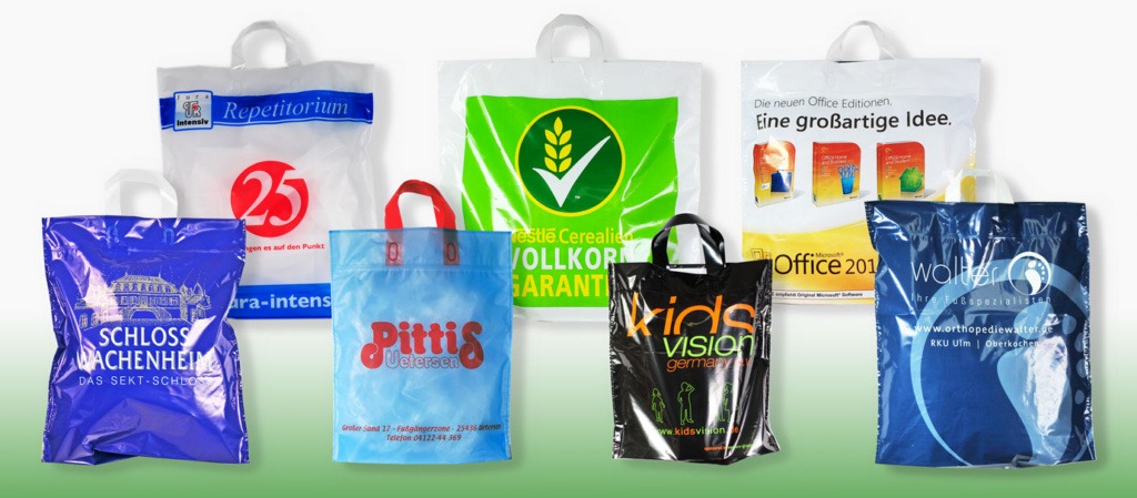 Einkaufstüten Aus Plastik Mit Schlaufe Farbig Bedruckt, Einkaufstüten Mit Schlaufe, Bedruckt