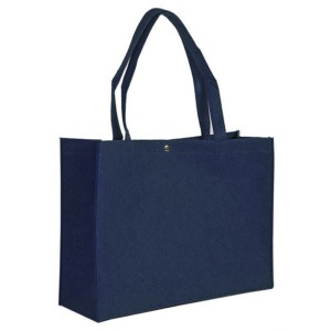 Große Filztasche Shopper, Marineblau, Mit Druckknopf Bodeneinlage, Für Werbung Und Präsantion