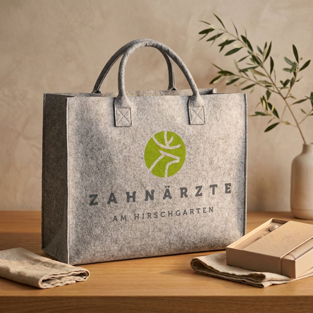 Filztasche-deLuxe-hellgrau-Zahnarzt | Tragetaschen bedrucken