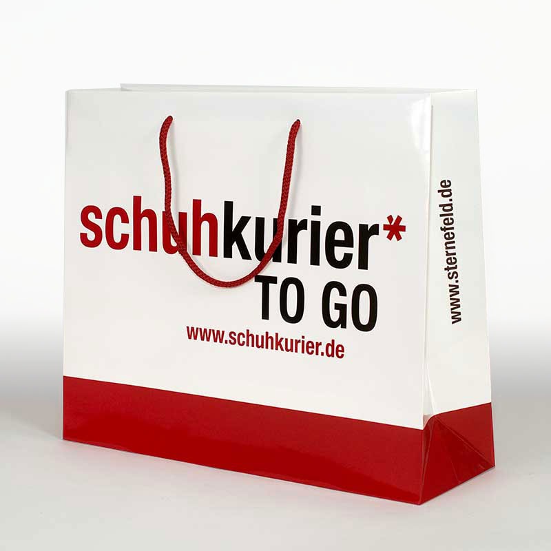 papiertasche-2c-gross-glaenzend | Tragetaschen bedrucken Papiertasche Groß, 2-farbig Rot/schwarz Bedruckt Mit Baumwollkordel, Glänzendes Finish